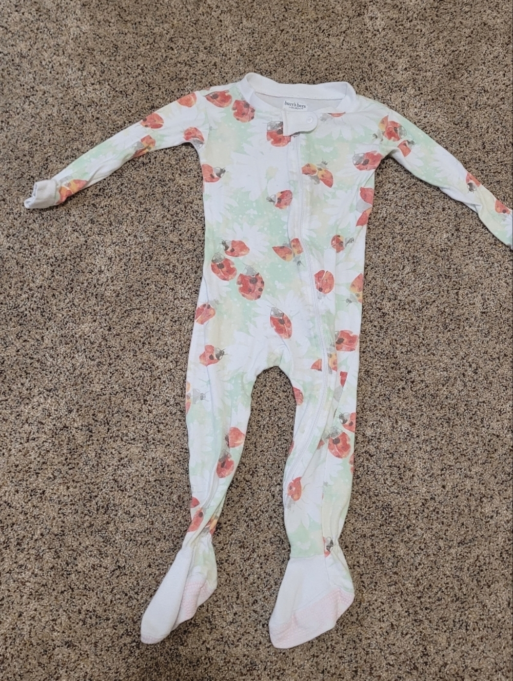 Burt's Bees Baby White Footed Zipper One-Piece Lady Bug Siz 18 Months